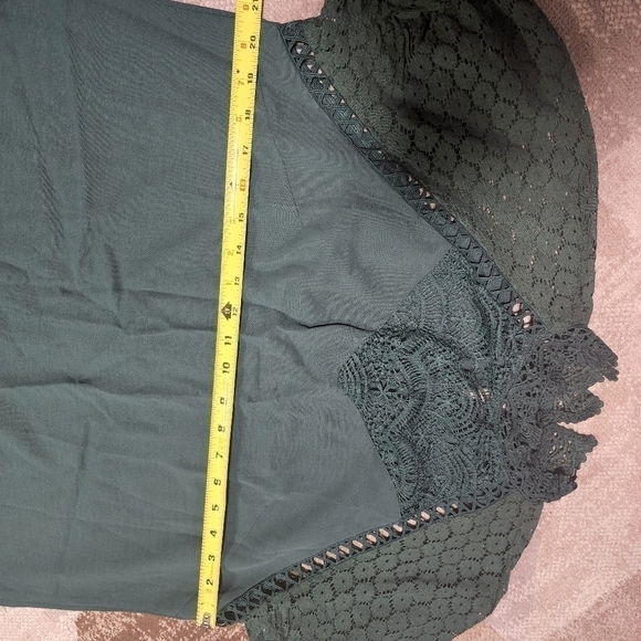women Lace Sleeve Blouse Large Dark Green - Picture 4 of 9